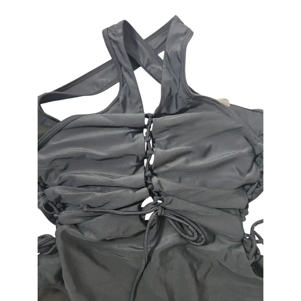 Womens Swimsuit 1 Pc. Medium Black Lace Up Sides And Front Padded  Beachwear